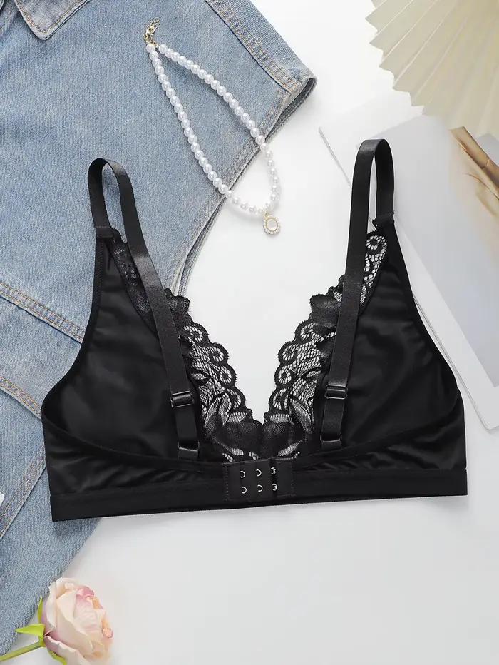 Soutien-gorge sexy pour femmes sans armatures, col en V profond, dentelle, trois quarts tasse, confort sans fil, bretelles ajustables, push up pour petite poitrine