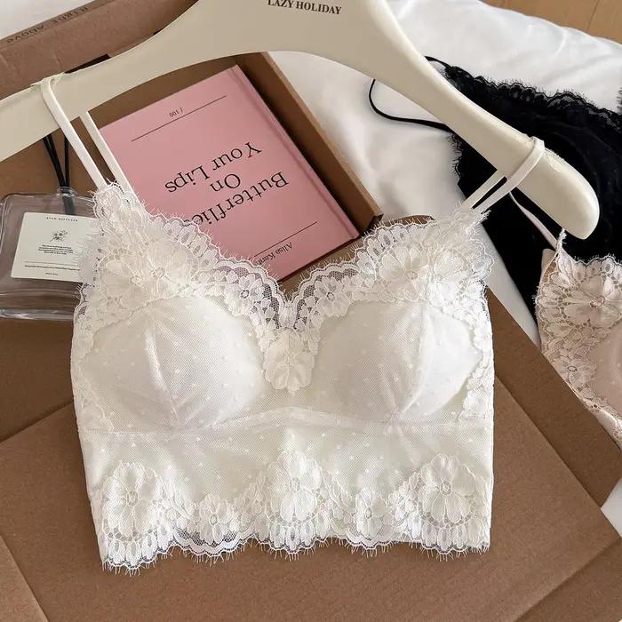 Nouveau soutien-gorge en dentelle française, style fin pour petites poitrines, avec fines bretelles, débardeur camisole, sans armatures, dos en maille