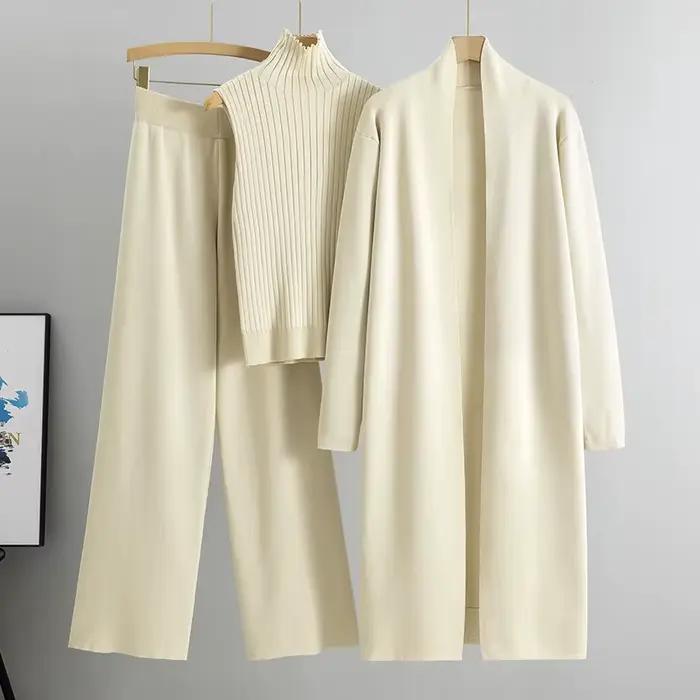 Elegantný a trendy 3-dielny set pre ženy z úpletu na zimu a jeseň 2026: Cardigan