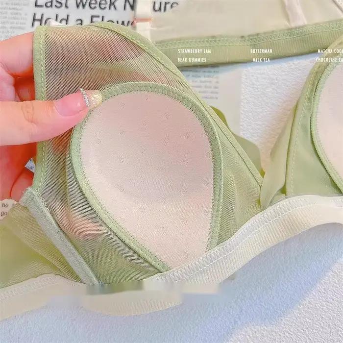Bralette fine en dentelle romantique française pour femme, petit soutiens-gorge d'oreille de lapin rassemblant la poitrine, bonnet triangle doux, anneau en acier, soutien-gorge gratuit, été