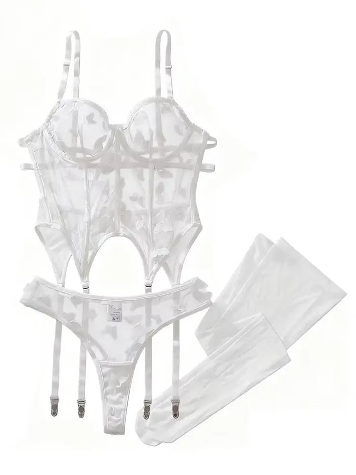 Doux Sexy dames ensemble de soutien-gorge arête de poisson Corset épicé fille dentelle Lingerie sangle rembourrage froncé Type mince Corset femmes ensemble de soutien-gorge