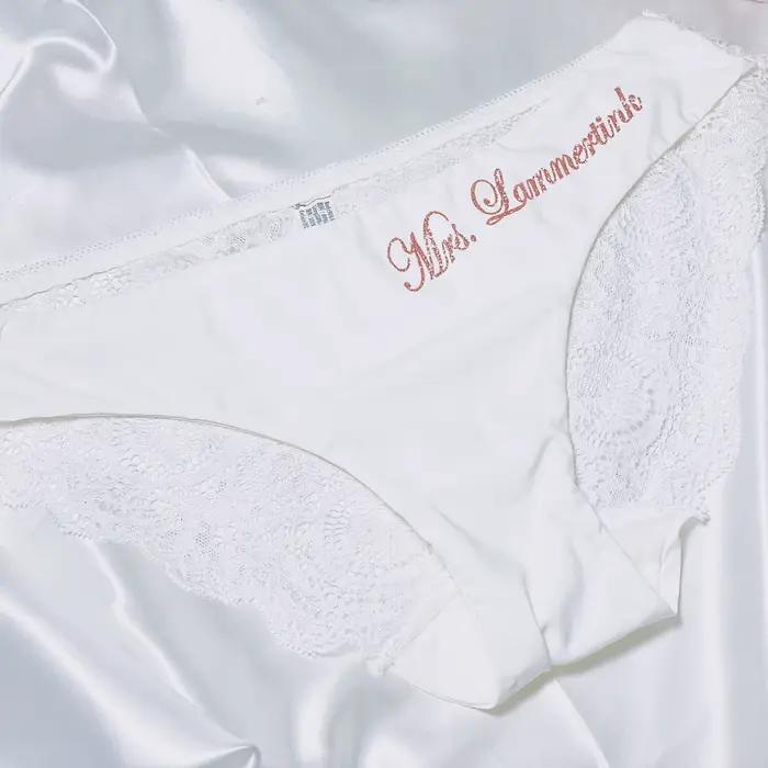 Culotte de mariée personnalisée avec nom, cadeau en dentelle, string, lingerie pour enterrement de vie de jeune fille, cadeaux pour demoiselles d'honneur, lingerie de mariage