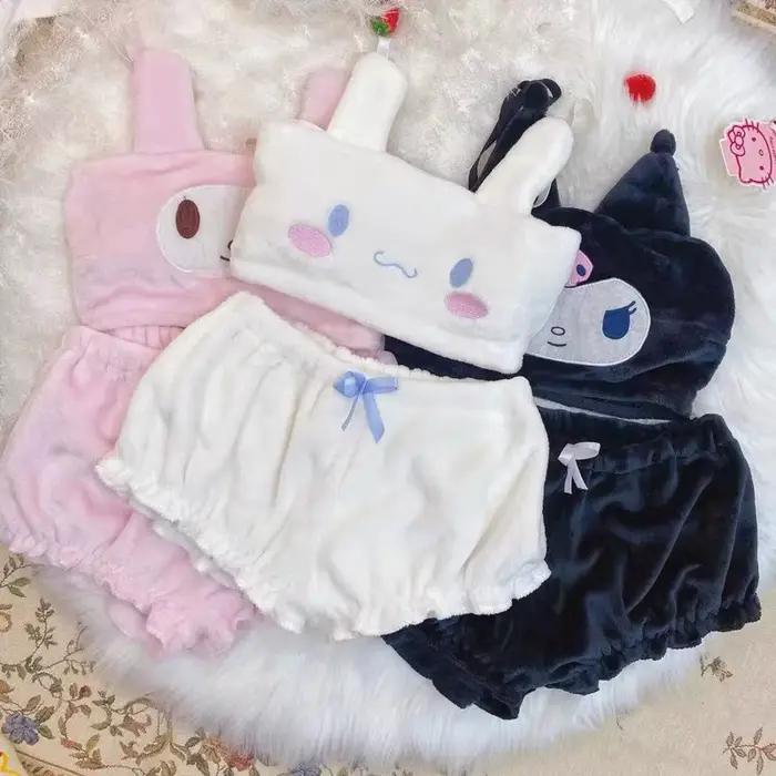 Pyjama en flanelle pour fille, motif mignon et doux, ensemble deux pièces avec haut à bretelles et short, tenue d'intérieur mignonne