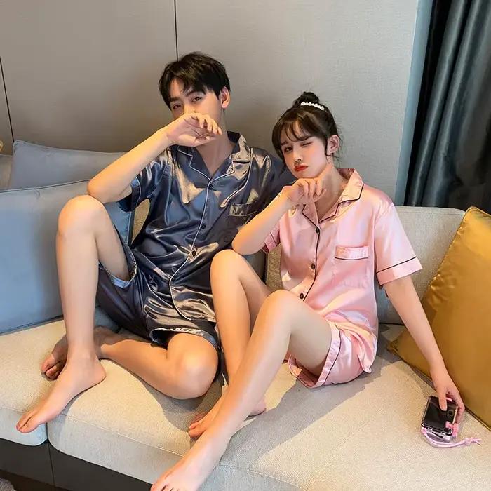 Pyjama de luxe costume Satin soie Pyjamas ensembles Couple vêtements de nuit décontracté famille Pijama amant costume de nuit hommes et femmes grande taille Pj ensemble
