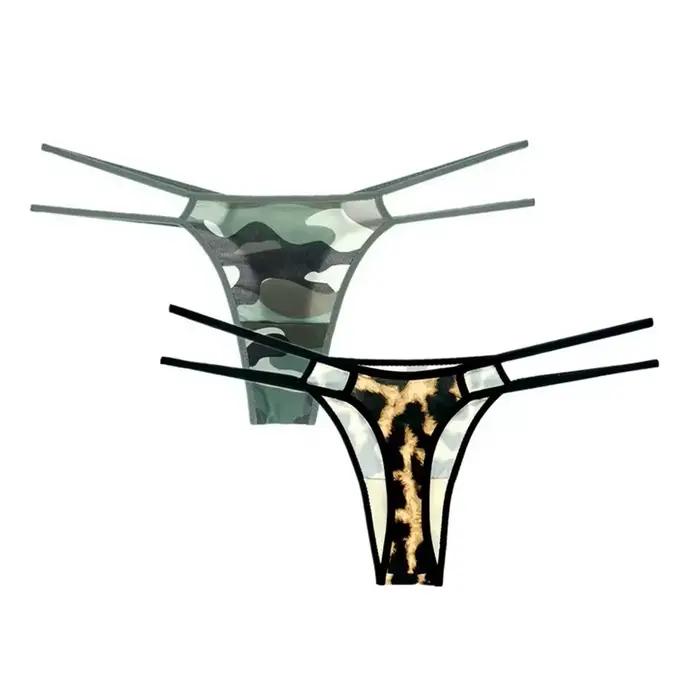 CamSolomon-String léopard pour femme, sous-vêtement sexy, taille basse, bretelles fines, nylon sans couture, plus riche, 2 pièces par paquet
