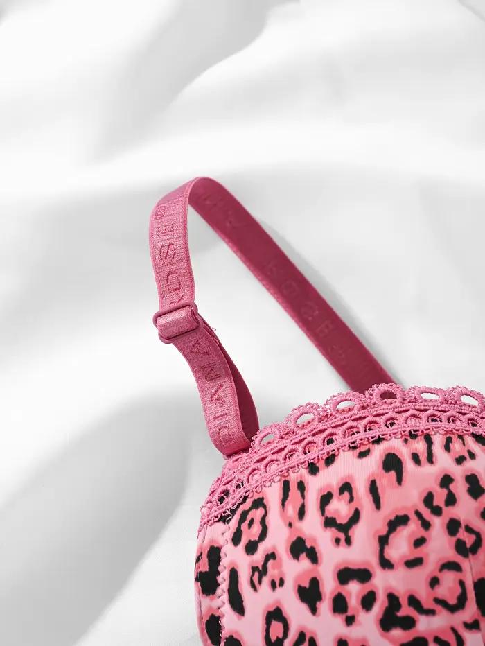Diana-Soutien-gorge push up à imprimé léopard rose pour femme, avec anneau en acier, bonnet B, sous-vêtements de haute qualité