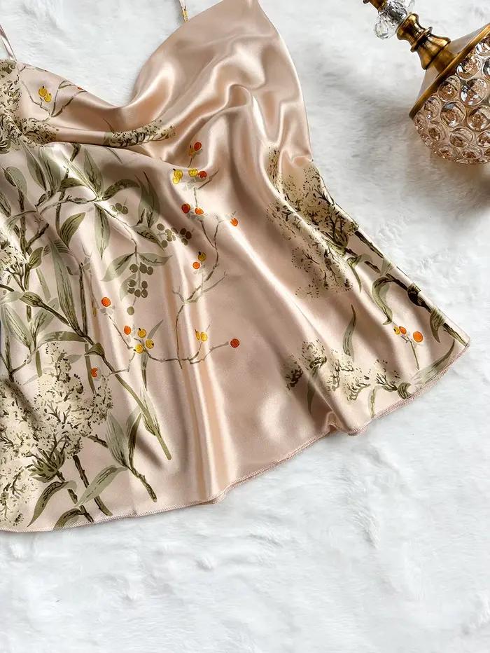 Ensemble pyjama élégant 4 pièces imprimé cerises pour femme, avec haut caraco à col bénitier et bretelles spaghetti, pantalon long, tenue décontractée et tendance