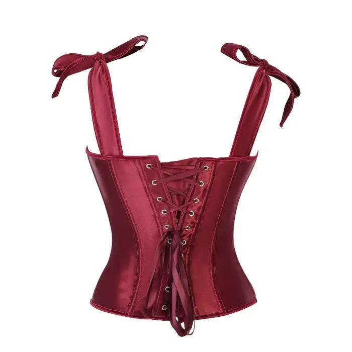 Corset Rétro Vintage pour Femme, Top Bustier Sexy Rouge Vin en Satin avec Bretelles, Bustiers Goussetés Gothiques, Lingerie Sculptante Corsette