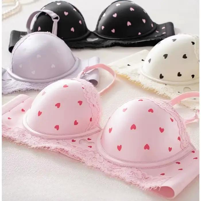 Ensemble soutien-gorge push-up en dentelle Sweet Girl Heart pour petites poitrines, avec maintien latéral anti-affaissement, rembourré, lingerie, taille 32-38