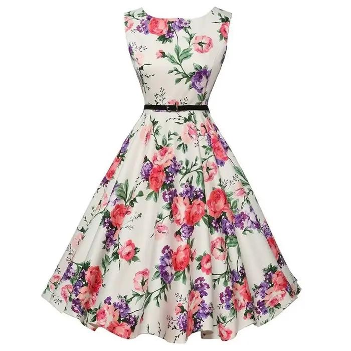 Letné šaty Retro kvetinové šaty Swing ležérne Vintage šaty Rockabilly