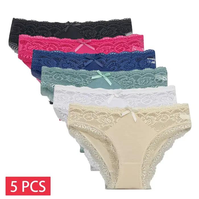 Slips en coton pour femmes, 5 pièces/ensemble, culottes en dentelle, culottes sans couture, Lingerie