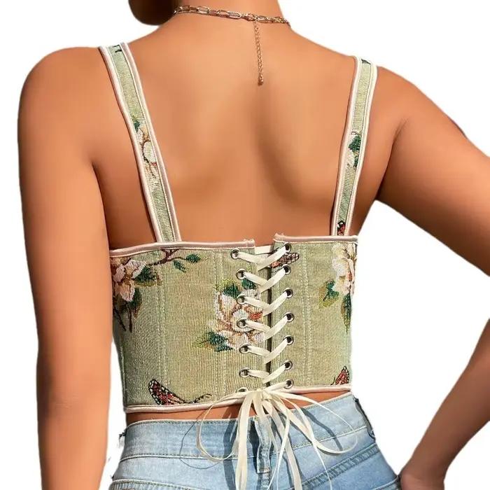 Soutien-gorge sexy à imprimé floral français, style rétro, double bretelle, maintien de la poitrine, gaine amincissante, corset vintage