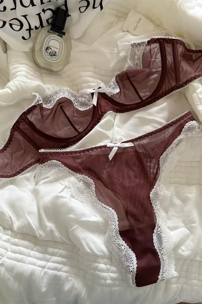 Soutien-gorge Sexy en maille et dentelle transparente, avec armatures, pour petits bustes, Bralettie avec sous-vêtements, costume pour femmes