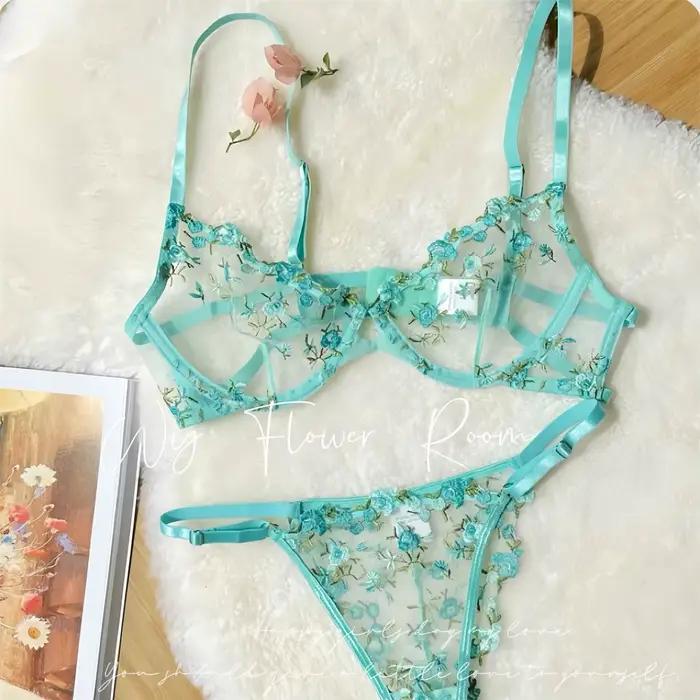 Lingerie pure et sensuelle pour filles, soutien-gorge en maille douce et sexy avec broderie florale super belle d'été, fleurs fraîches