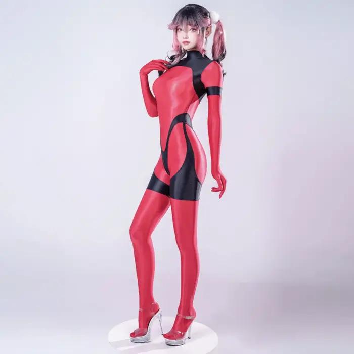 Combinaison brillante et lisse pour femmes, fermeture éclair au dos, Patchwork, body une pièce à manches longues, salopette Sexy Cosplay Clubwear, justaucorps serré