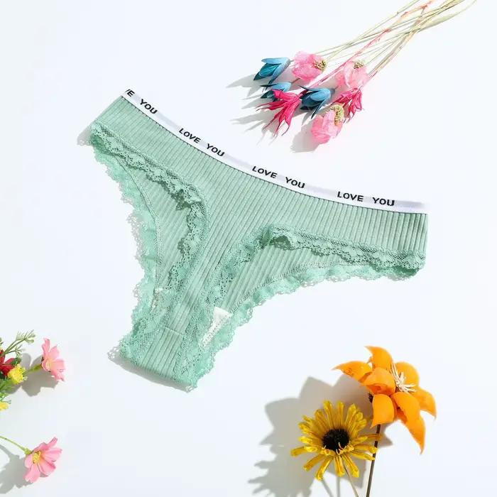 Lot de 3 tongs en coton pour femmes, culottes taille basse, sous-vêtements en dentelle, pantalons T-back, lingerie sexy, slips féminins