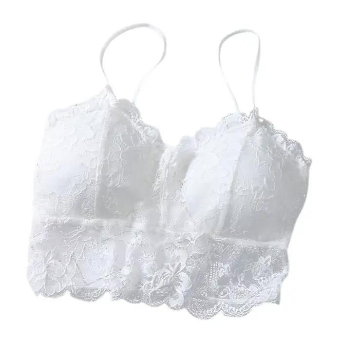 Été femmes dentelle haut sexy soleil sans manches solide hauts non rembourré Bralette soutien-gorge Bustier fermeture éclair dos Club boléro réservoir taille libre lingerie