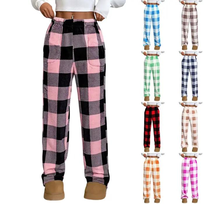 Bas de sommeil en flise à carreaux pour femmes pour une nuit douce et chaleureuse occasions spéciales hiver confortable et élégant pour dormir et se détendre
