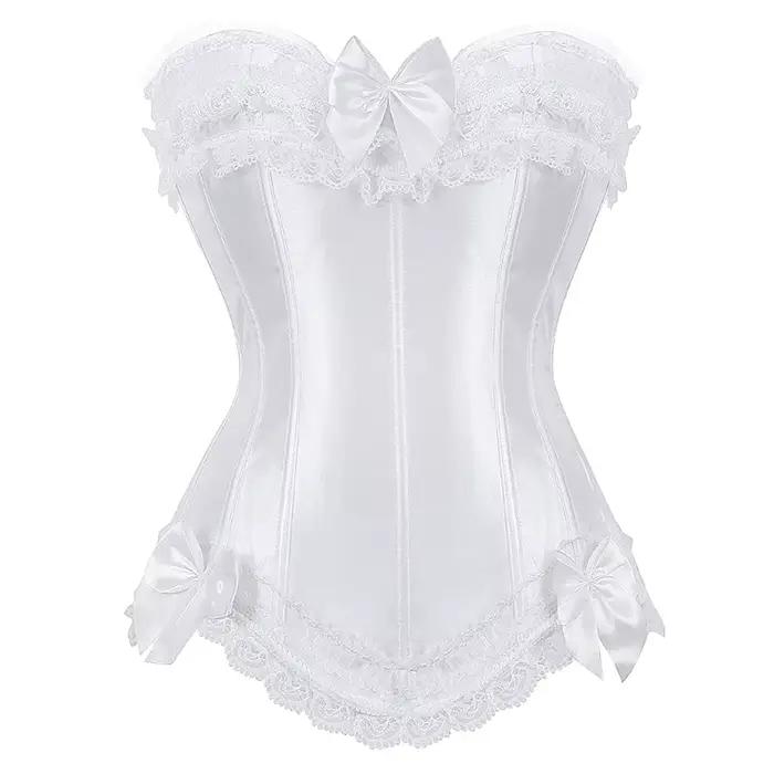 Corset bustier en satin pour femme, costume burlesque, corset princesse, haut à lacets, noir, blanc, violet, rose, grande taille