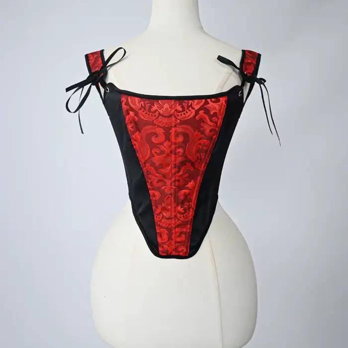 Nouveau Corset Jacquard Rose et Bleu 2026, Bretelles en Satin Rose à Nœuds, Sculpteur de Taille à Baleines, Style Vintage Adorable pour Voyages et Séances Photo