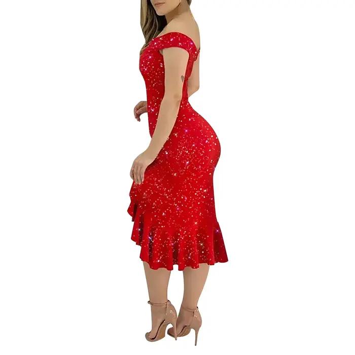 Sexy večerné šaty s volánmi a rozparkom pre ženy