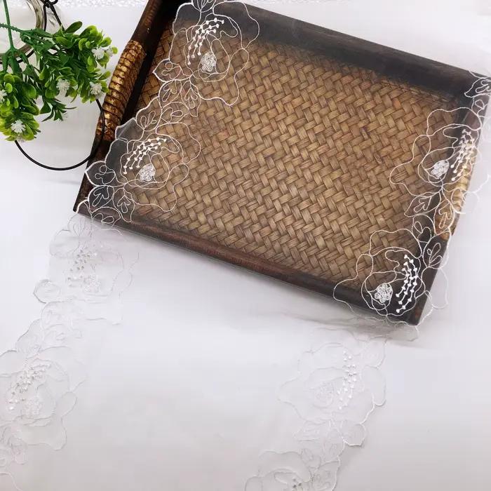 Garniture en dentelle brodée de fleurs bleu marine, maille pour soutien-gorge, lingerie, sous-vêtements, décor de robe pour femme, bricolage, 20 mètres