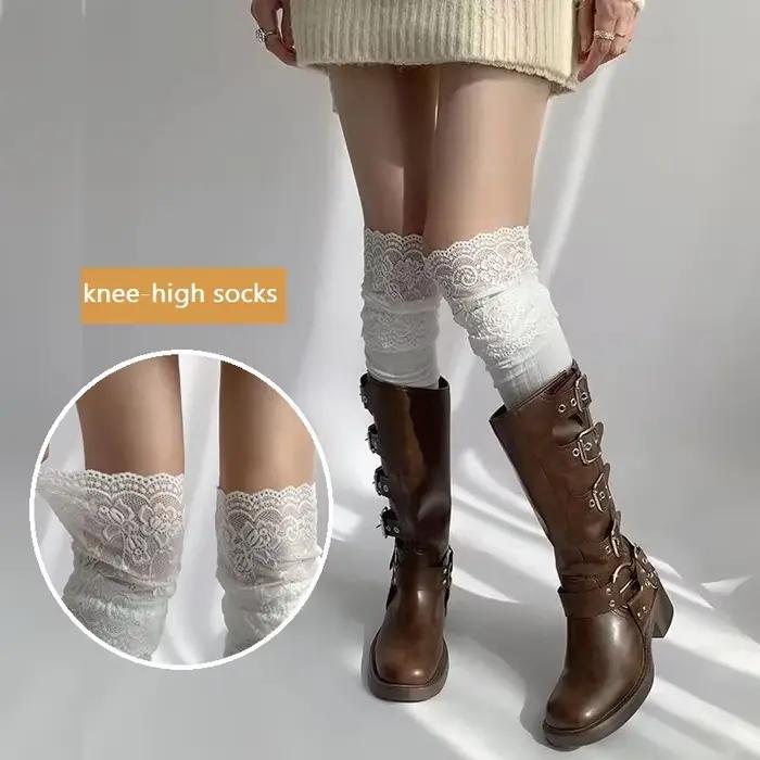 Coréen Sexy dentelle bas hauts femmes filles cuisse haute sur le genou bas Lolita dames filles bottes chaussettes чулки rsi킹