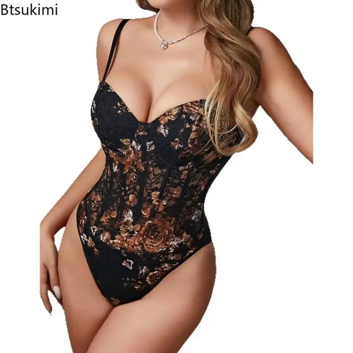 Nouvelle Collection 2026 : Combinaison Sexy Femme avec Bretelles, Broderies Florales, Haut Push-up, Camisole et Gilet – Tenue Moulante et Ajustée pour Femme
