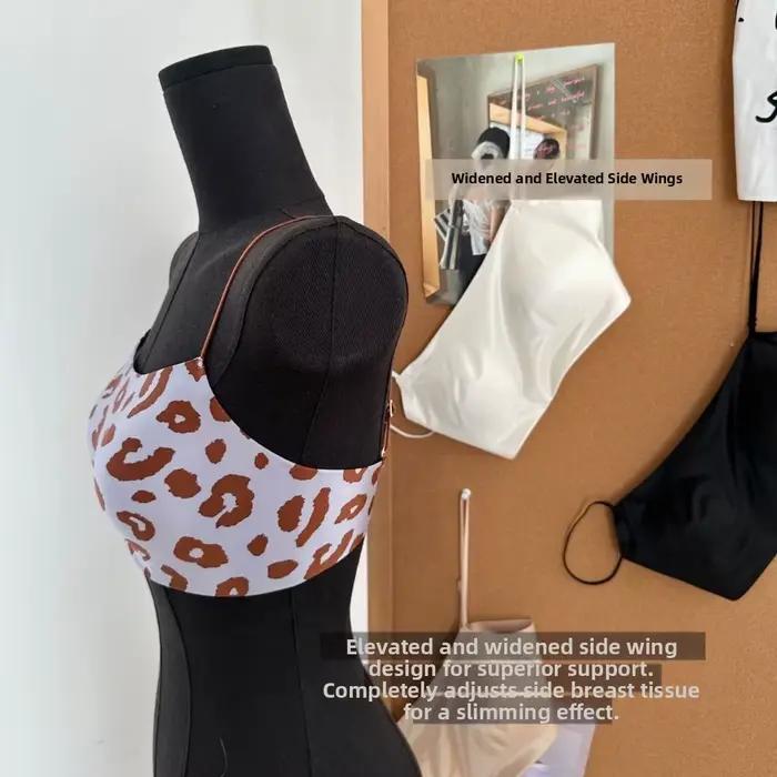 Soutien-gorge sans fil en satin à fines bretelles, imprimé léopard, sans coutures, invisible, anti-affaissement, lingerie pour femme, usage quotidien