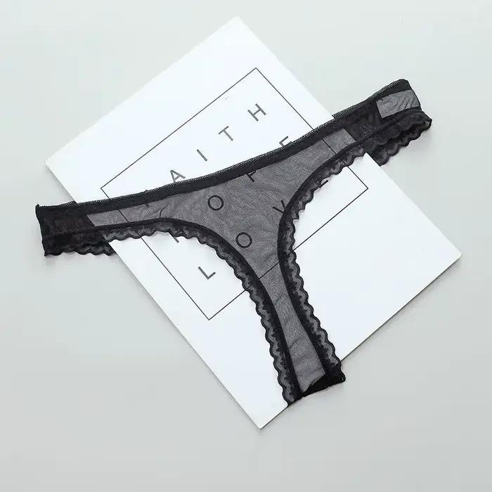 Sexy Transparent String culottes femmes dentelle voir à travers l'entrejambe maille bas Sexy sans couture taille basse t-pantalon sous-vêtements Lingerie Sexy