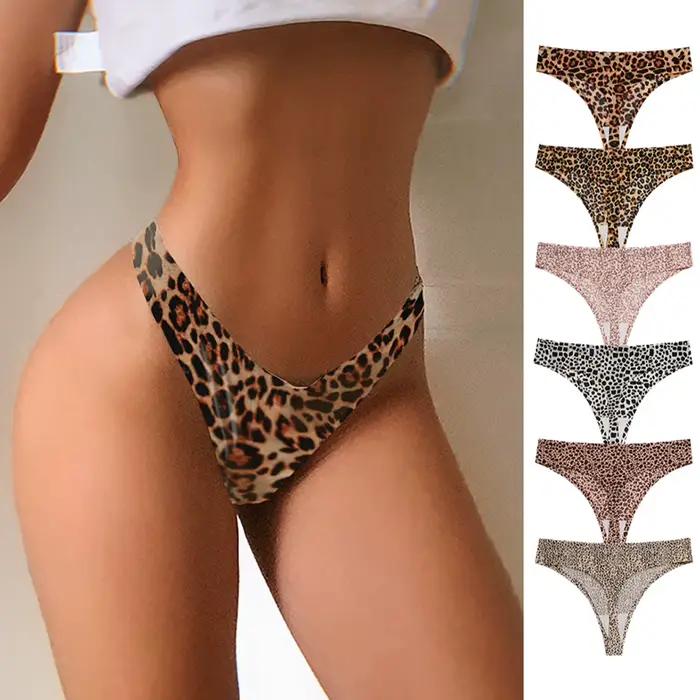 Sexy léopard femmes tongs sans couture Slip glace soie G cordes tongs Femme culottes Lingerie sous-vêtements coton entrejambe Femme Tangas