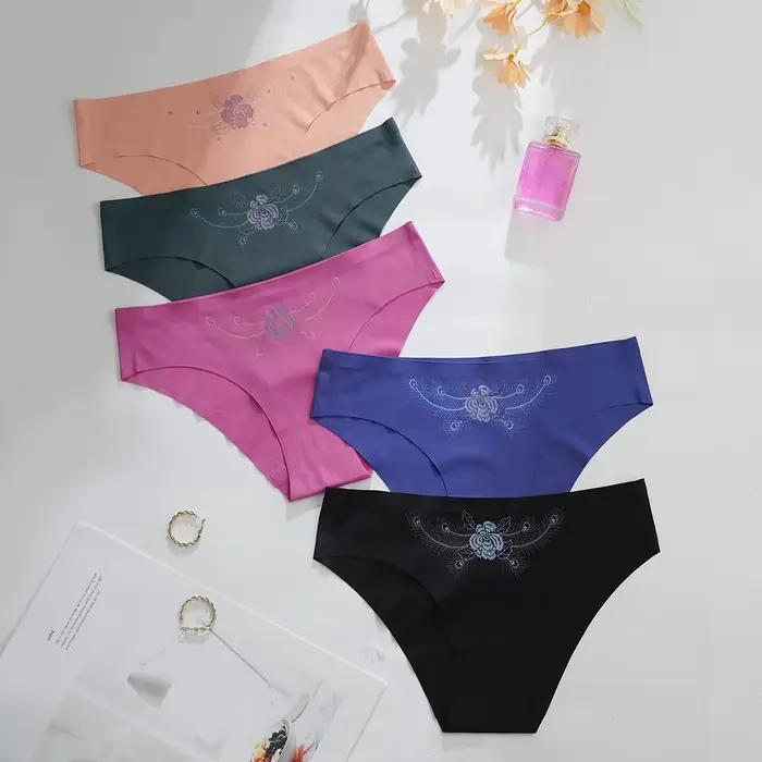 Sous-vêtements Ultra-fins sans couture, culotte Invisible pour femmes, slip Sexy en soie glacée, taille basse, respirant, extensible, doux, 5 pièces