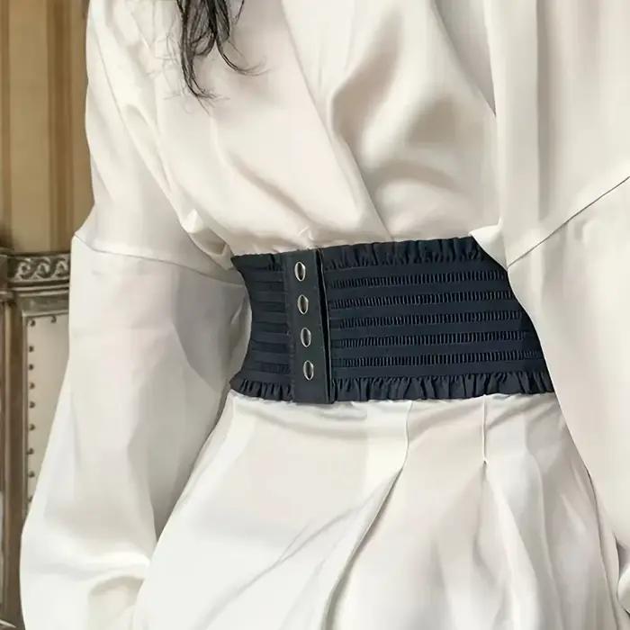 Ceinture corset chic noire à lacets - Ceinture élastique large pour femme |   Parfait pour les fêtes et les sorties décontractées