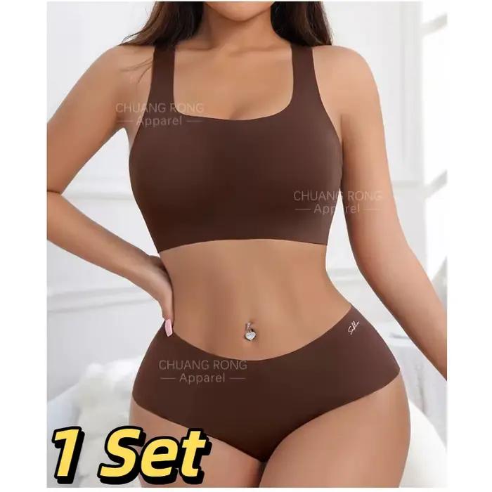 Vente Flash : Ensemble soutien-gorge sans fil et shorty personnalisé pour femme – Soutien-gorge sans couture avec coussinets amovibles et culotte assortie