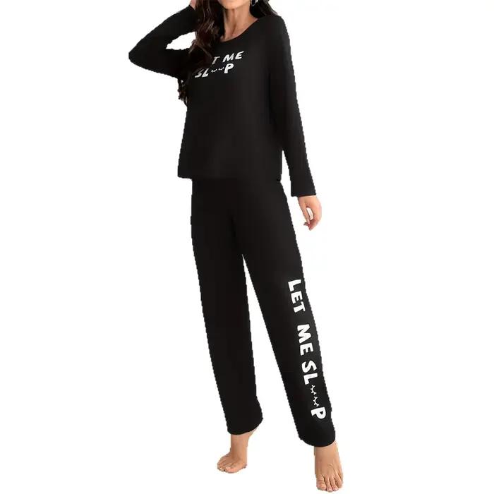 2025 Pyjama vêtements de détente lettre imprimer à manches longues haut et pantalon ample décontracté deux pièces ensemble Pyjama Pour Femme