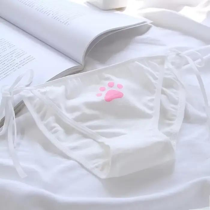 Ženy Sexy nastaviteľná obväz Lolita nohavičky nízky pás Lingerie roztomilý pazúr slipy Animácia dievča Kawaii mačacia labka vzor spodná bielizeň