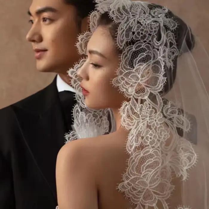 Voile de mariée romantique en dentelle de luxe, nouveau modèle 2024, accessoires de mariage cathédrale, voile long blanc sur mesure