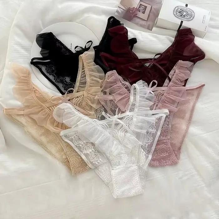 Culottes Triangle Sexy en Dentelle pour Femme, Bord Volanté, Sous-vêtements Sans Traces, Légers et Confortables, Lingerie Pure Désir