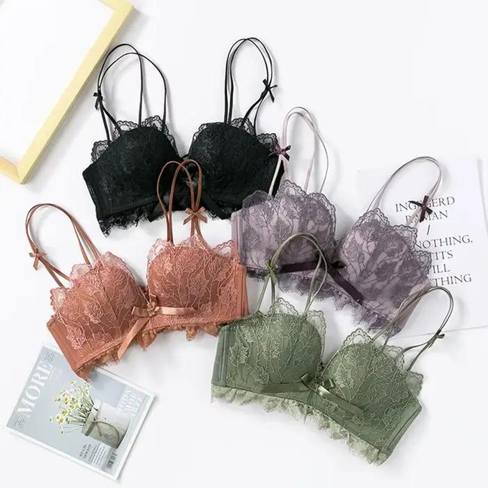 Lingerie à la mode pour femmes, petits seins montrent une grande rassemblement sans anneaux en acier, soutien-gorge Sexy à fermeture en dentelle et beau soutien-gorge au dos