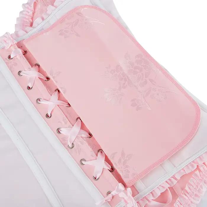 Corset rose pour femmes, bustiers et corsets gothiques, corselet overbust, costume de spectacle d'Halloween, corsets à imprimé floral, haut à lacets