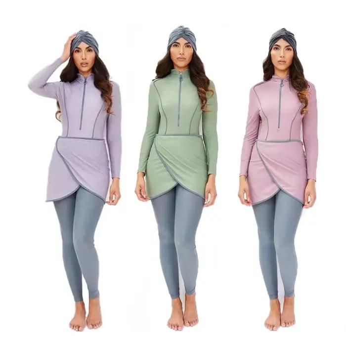 Moslimské plavky s rukávmi pre ženy, Burkini, Turban, 3-dielna sada
