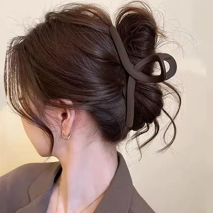 Elegantná hnedá geometrická veľká spona do vlasov pre ženy a dievčatá