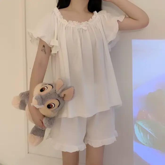 Pyjama féminin en soie de lait courte avec manches courtes pour sommeil décontracté et confortable occasions spéciales à la maison