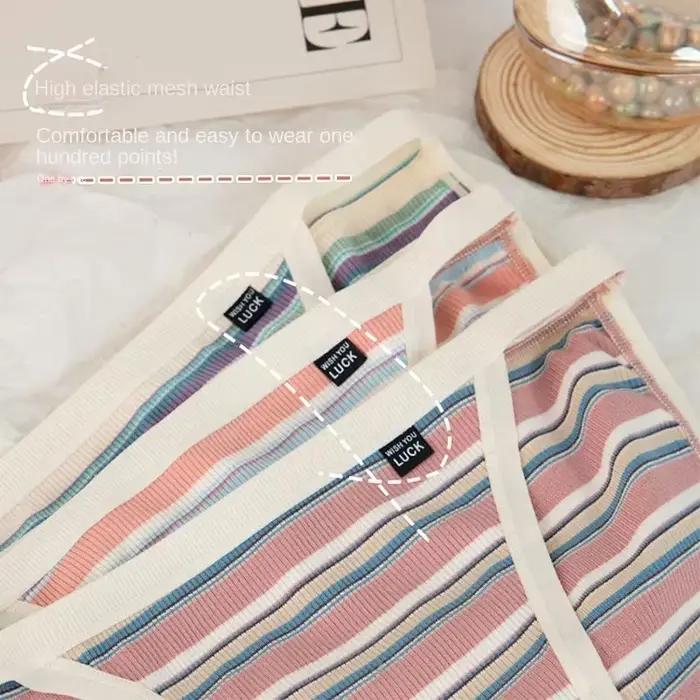 Culotte de Style Marine en Coton pour Fille, à Rayures Colorées, Lingerie Sexy, Très Extensible, à la Mode