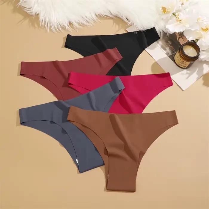 3 pièces Ultra-mince sans couture sous-vêtements en soie culottes pour femmes Sexy taille basse Stretch Bikini couleur unie slips Lingerie XS-XXL mode