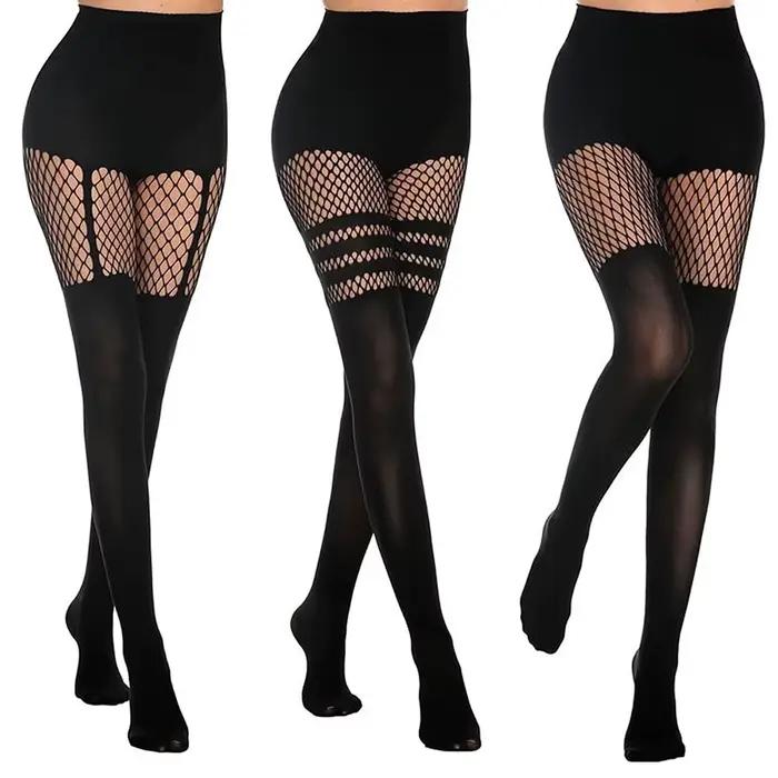 Čierne sieťované pančuchy s podväzkami