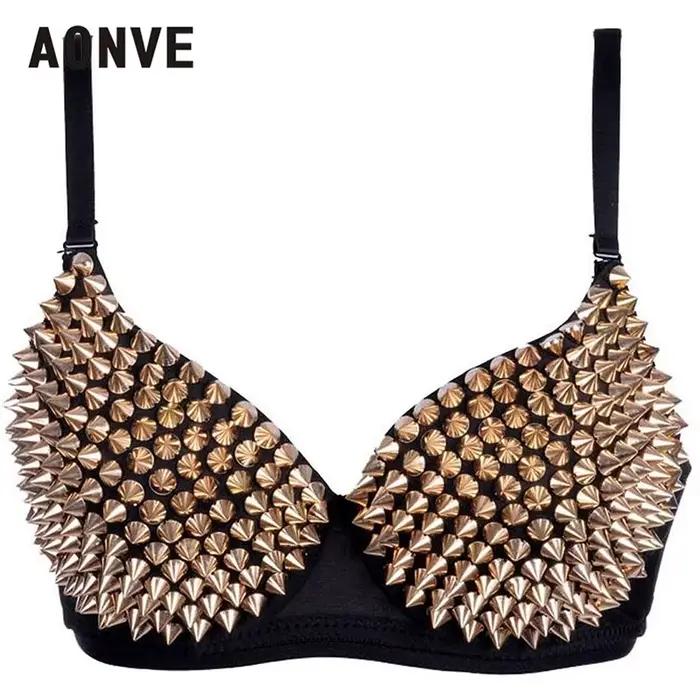 AONVE date Sexy Lingerie Sexy femmes strass couverture soutien-gorge haut or/argent plongeant fil gratuit Bralete mode paillettes couverture haut