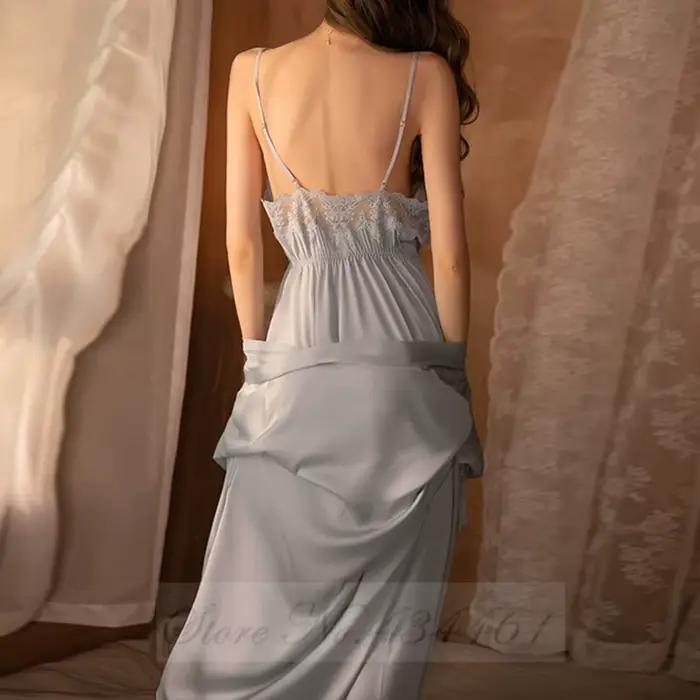 Ensemble de chemise de nuit kimono en dentelle bordeaux, chemise de nuit sexy, robe de peignoir, vêtements de nuit en satin, vêtements de maison d'été, vêtements de détente, 2 pièces