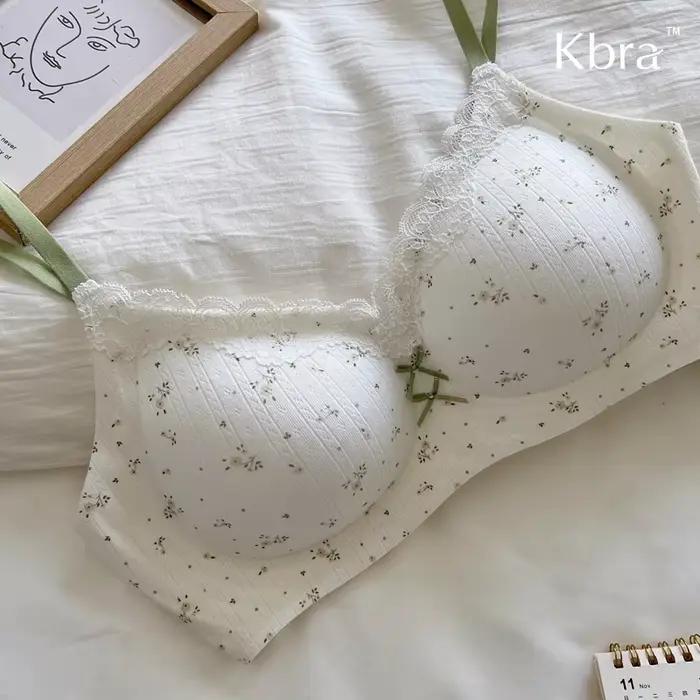 Lingerie en dentelle à imprimé floral contrasté pour femmes, petite poitrine, soutien-gorge sans couture et à armatures