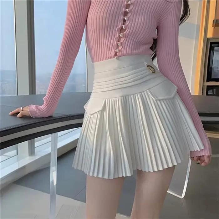 Čierna Skladaná Sukňa Ženy Vysoký Pás Mini
